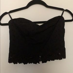 black lace strapless crop top